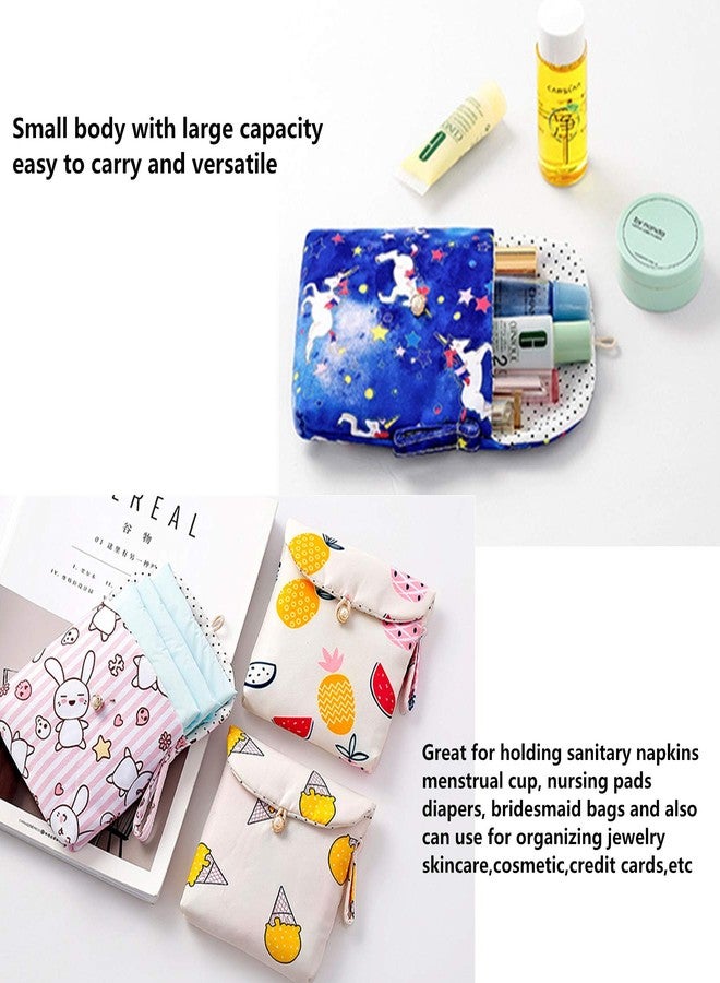 Tiger007 4 Pcs Cute Cotton Sanitary Napkins Bag, Menstrual Cup Pouch, Nursing Pad Holder, 5.1 x 5.1 inch Washable Organizer, Multifunction Purse for Girls Women (B) - Image 3